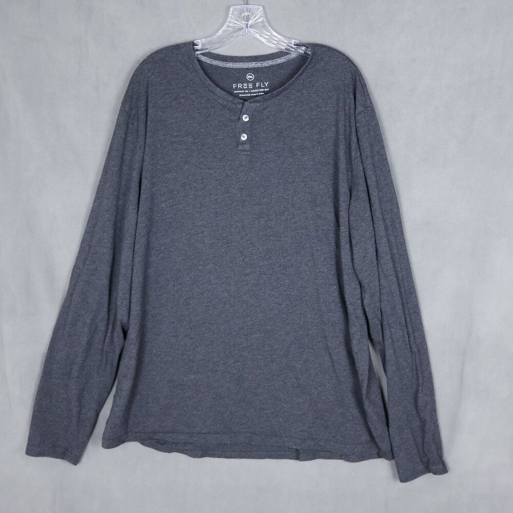 Free Fly Bamboo Henley Shirt Men XXL Heather Gray Performance Long Sleeve UPF 50